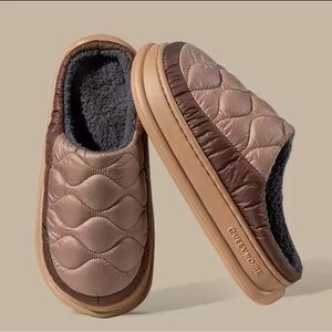 Quilted Brown and Tan Slippers